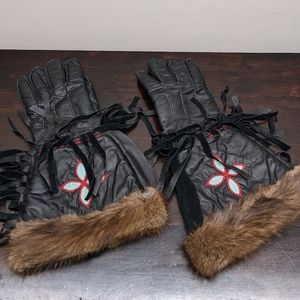Fur leather gloves